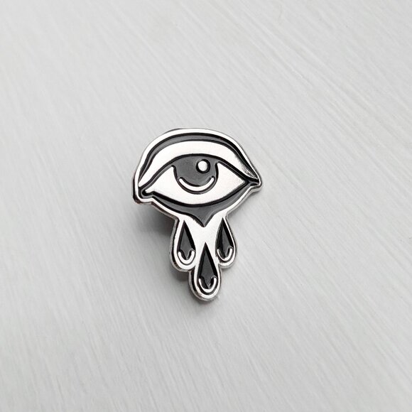 Bird Ov Prey Jewelry - Bird Ov Prey Black Tears Silver Metal Enamel Pin - Crying, Mourning, Emo, Goth